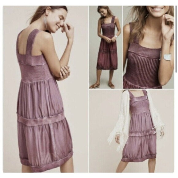 E by Eloise x Anthropologie Silk & Sweater Chemise Midi Dress Tiered Size Small - Picture 3 of 10